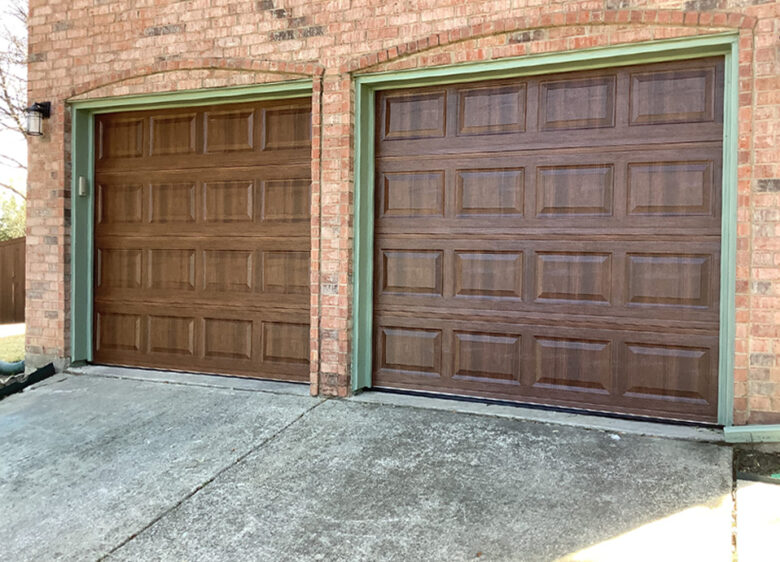 Two Wood Garage Doors from a Garage Door Buying Guide for Rowlett, Dallas, Fort Worth, Allen, Plano, McKinney, TX