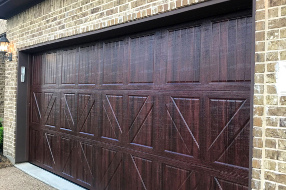 garage door with a wood look and other Residential Garage Doors in Plano, McKinney, Fort Worth, Frisco, Mesquite, TX, Allen, TX